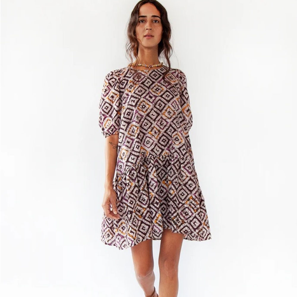 Matta Purple and Yellow Geometric Mini Dress